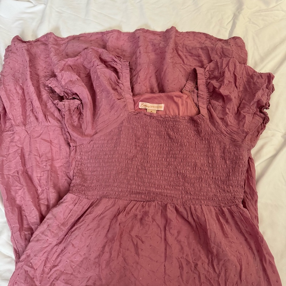 Expressions Dusty Rose Smocked Dress